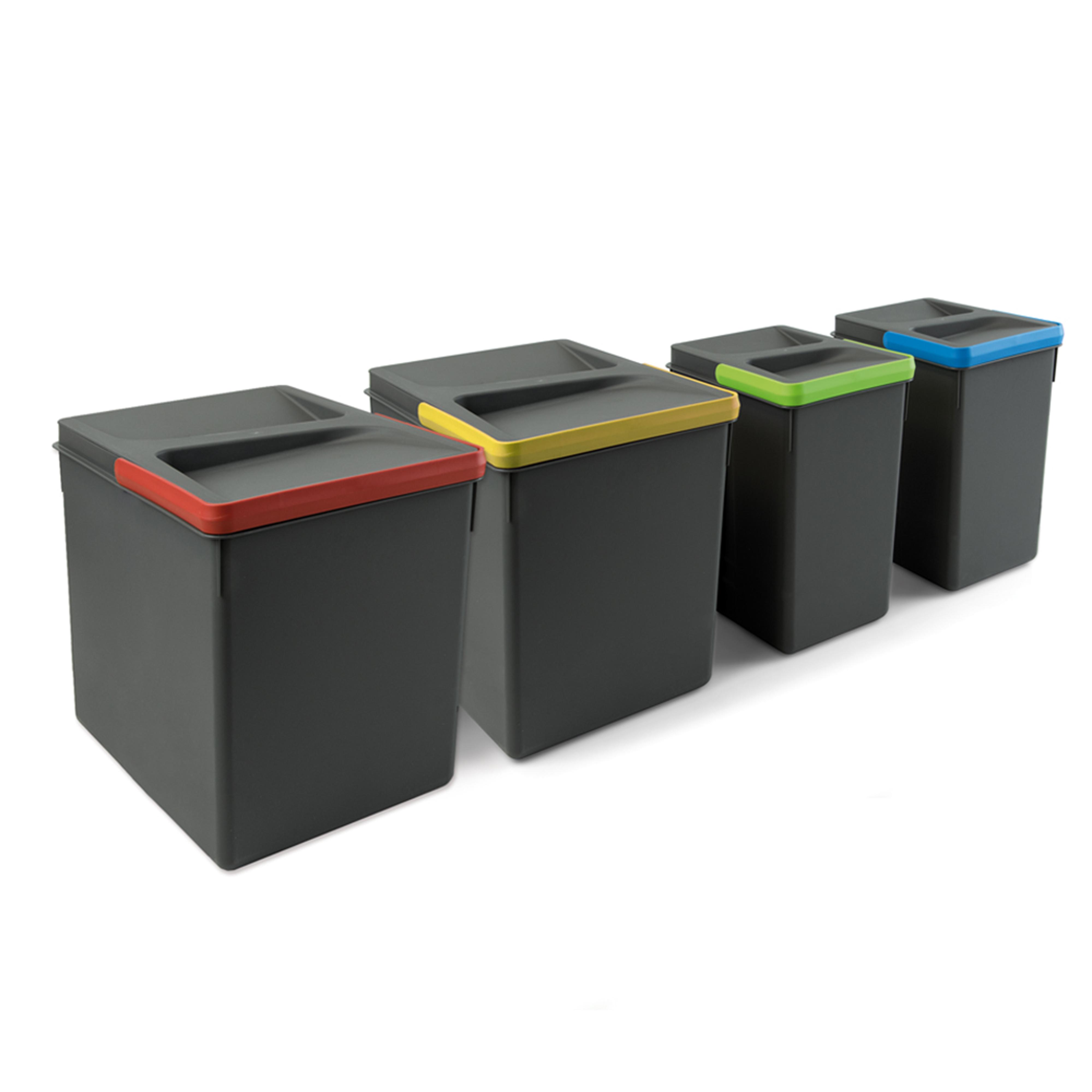 Kit di contenitori per la raccolta differenziata per cassetti da cucina  Recycle Altezza Recycle 266 mm, 2x15 lt, 2x7 lt, Grigio antracite  Tecnoplastica